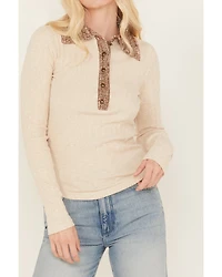 Shyanne Women's Crochet Collar Henley Shirt