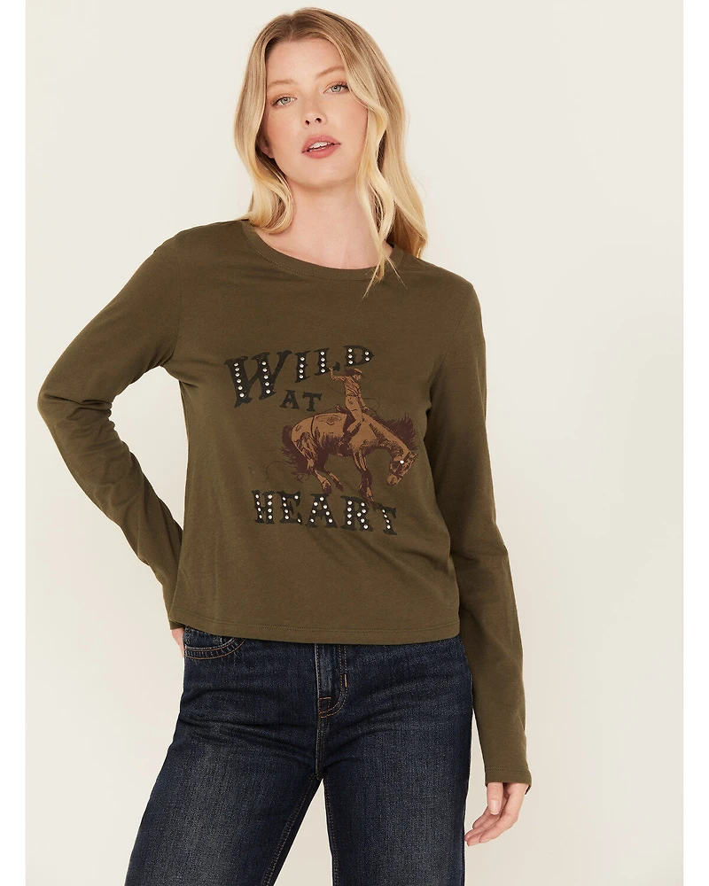 White Crow Women's Wild Heart Studded Long Sleeve Graphic Tee