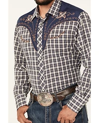 Roper Men's Plaid Print Embroidered Long Sleeve Pearl Snap Western Shirt