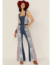 Free People Women's Medium Wash Patchwork Dallas Denim Jumpsuit