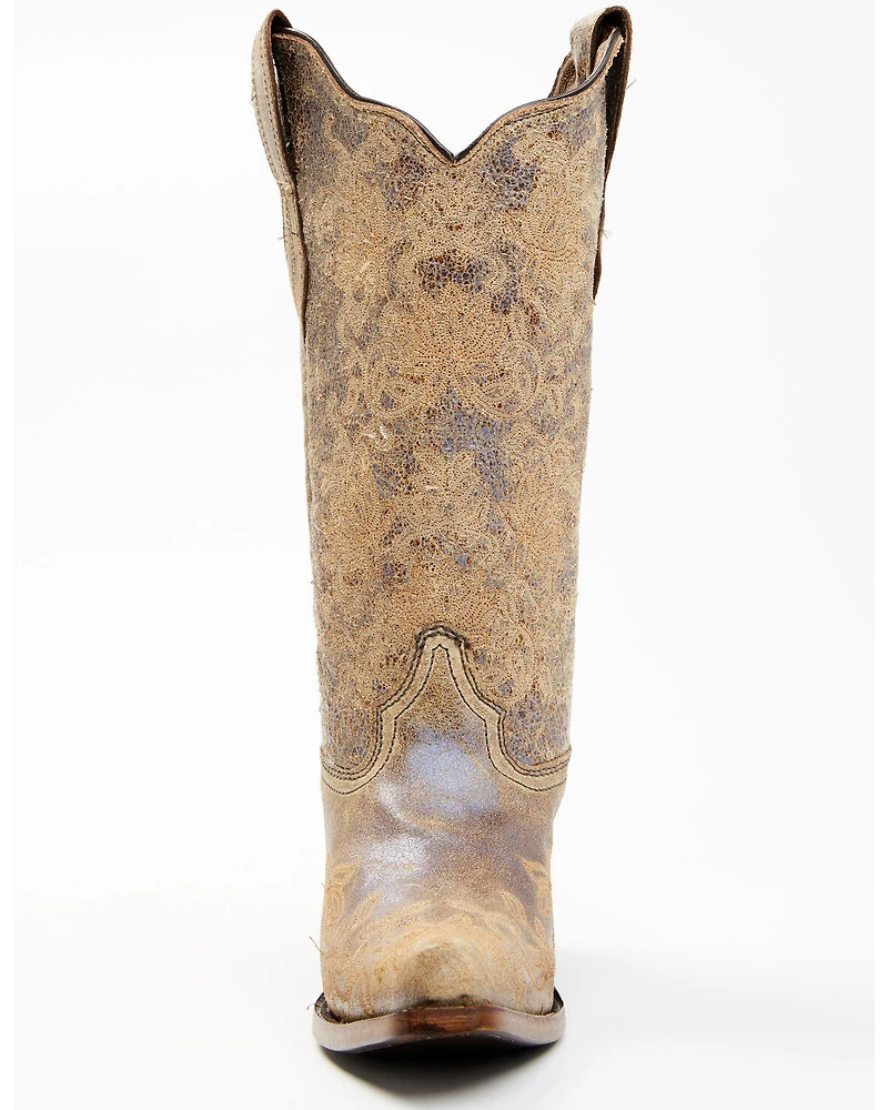 Circle G Women's Brown Floral Embroidery Western Boots - Snip Toe