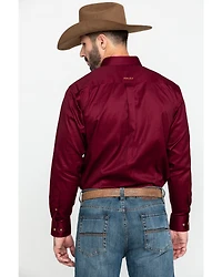 Ariat Men's Burgundy Solid Twill Long Sleeve Western Shirt - Big & Tall