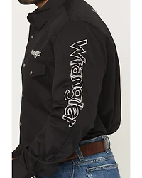 Wrangler Men's Solid Logo Long Sleeve Snap Western Shirt
