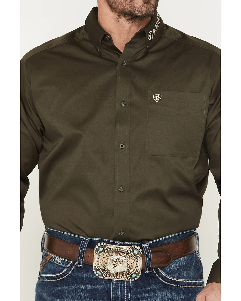 Ariat Men's Logo Solid Twill Long Sleeve Button-Down Western Shirt