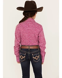 Shyanne Girls' Ditsy Floral Print Long Sleeve Western Pearl Snap Shirt