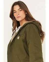 Carhartt Women's Heather Basil Washed Duck Sherpa-Lined Zip-Front Hooded Work Jacket