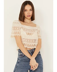 By Together Women's Crochet Short Sleeve Peasant Top