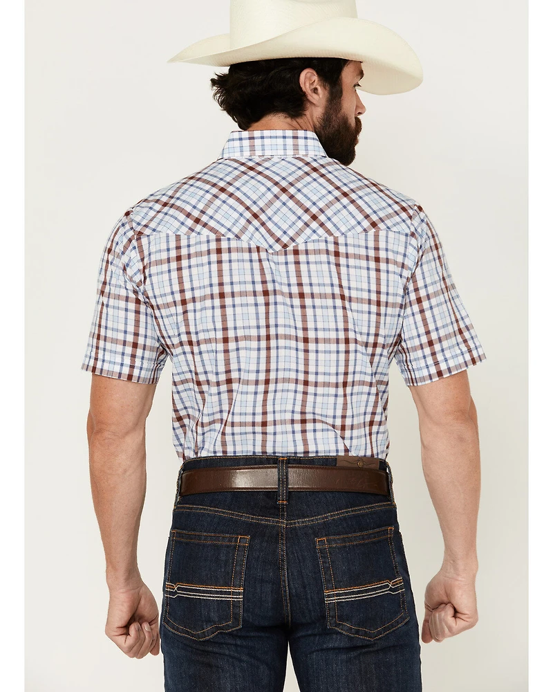 Ely Walker Men's Plaid Print Short Sleeve Pearl Snap Western Shirt