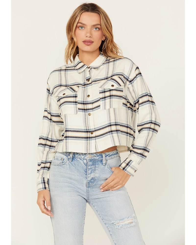 Cleo + Wolf Women's Cropped Plaid Print Flannel Shirt