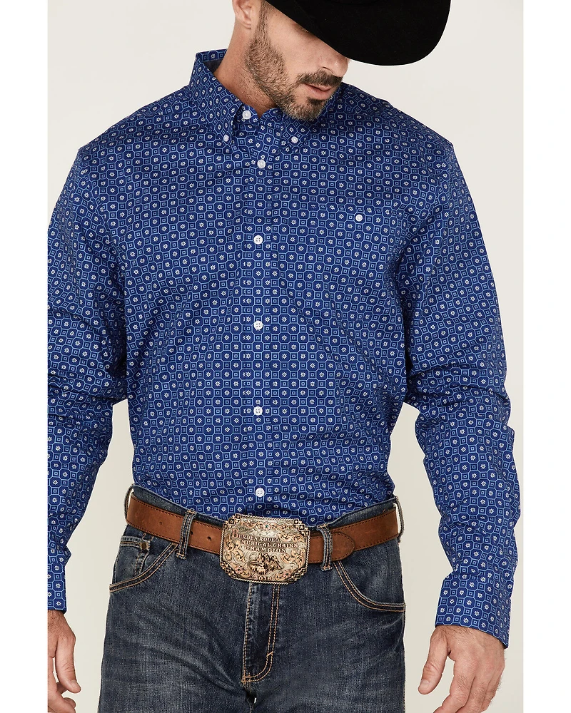RANK 45® Men's High Roller Geo Print Long Sleeve Button-Down Western Shirt