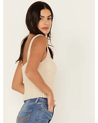 Cleo + Wolf Women's Cropped Cable Knit Sweater Cami Top