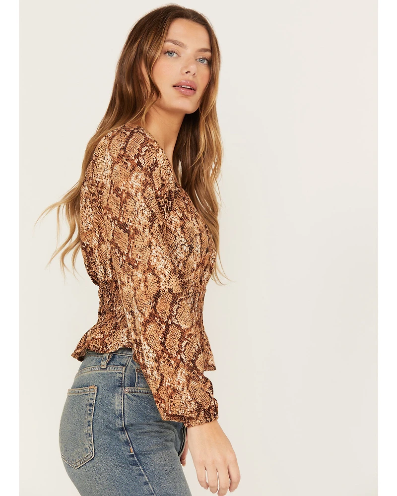 Shyanne Women's Snake Print Long Sleeve Peasant Blouse