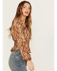 Shyanne Women's Snake Print Long Sleeve Peasant Blouse
