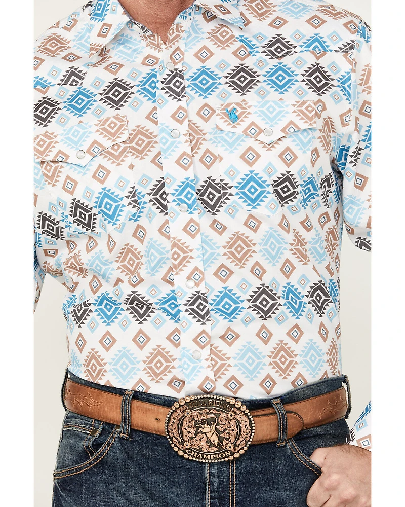 Rodeo Clothing Men's Southwestern Print Long Sleeve Pearl Snap Western Shirt