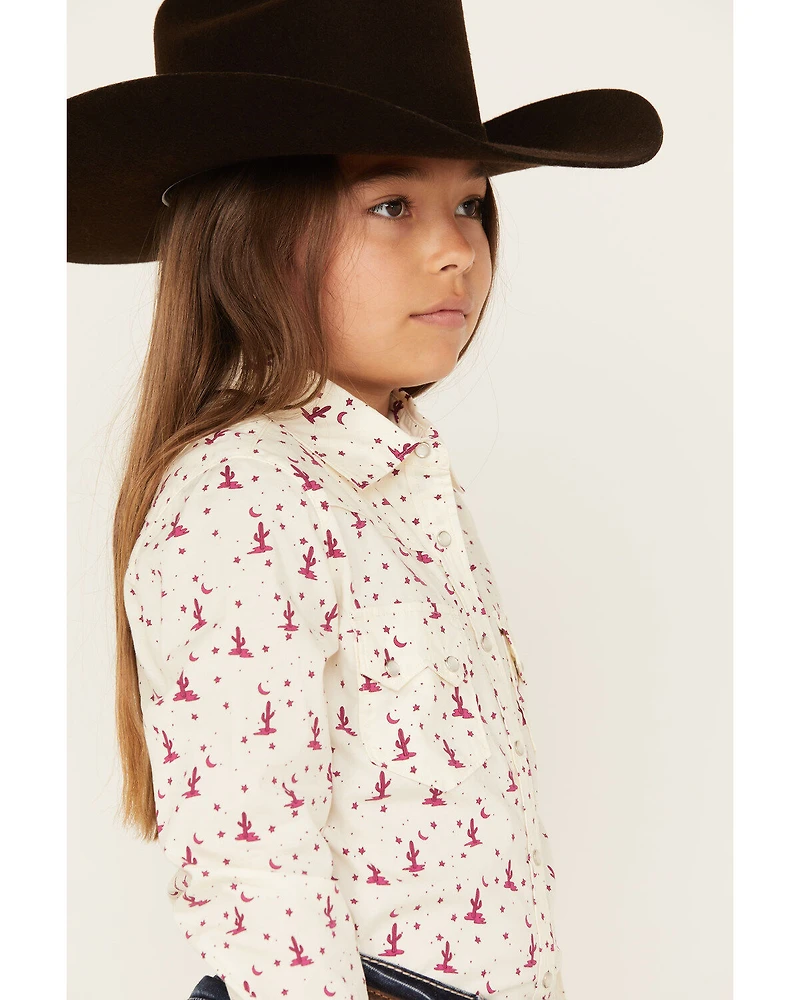 Shyanne Girls' Cactus Print Long Sleeve Pearl Snap Shirt