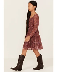 Shyanne Girls' Floral Print Mesh Long Sleeve Mini Dress