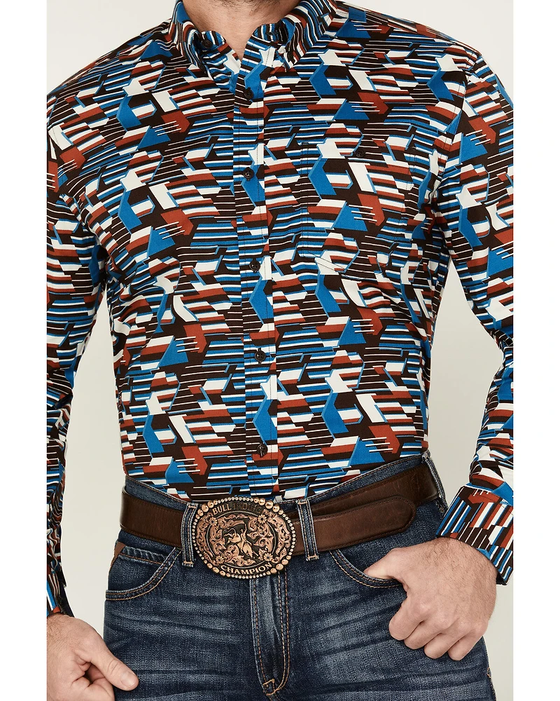 RANK 45® Men's Yaak Abstract Geo Print Long Sleeve Button-Down Stretch Western Shirt