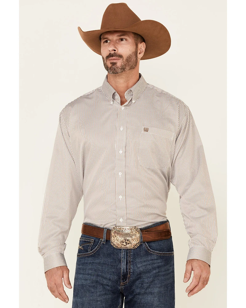 Cinch Men's Tencel Mini Stripe Long Sleeve Button-Down Western Shirt