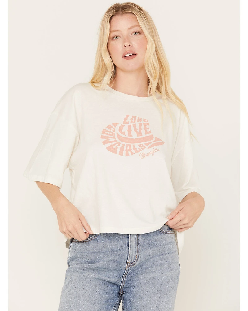 Wrangler Retro Women's Long Live Cowgirls Graphic Cropped Boxy Tee