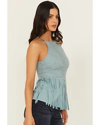 Shyanne Women's Stretch Lace Halter Fringe Tank