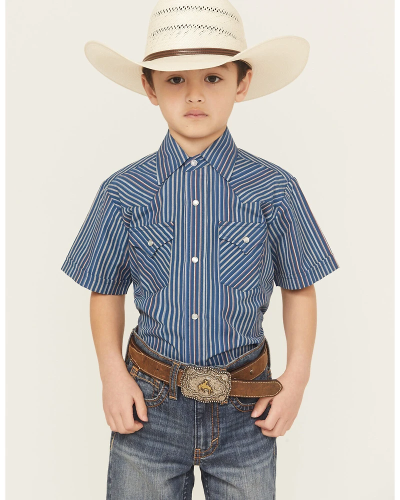 Ely Walker Boys' Striped Short Sleeve Pearl Snap Western Shirt