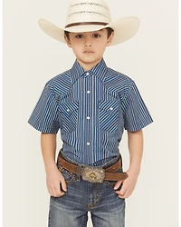 Ely Walker Boys' Striped Short Sleeve Pearl Snap Western Shirt