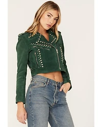 Understated Leather Women's Runway Studded Suede Moto Jacket