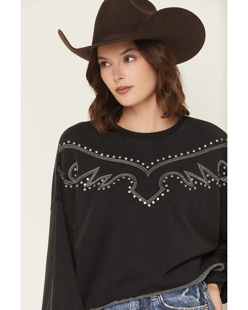Rock & Roll Denim Women's Embroidered Bootstitch Crewneck