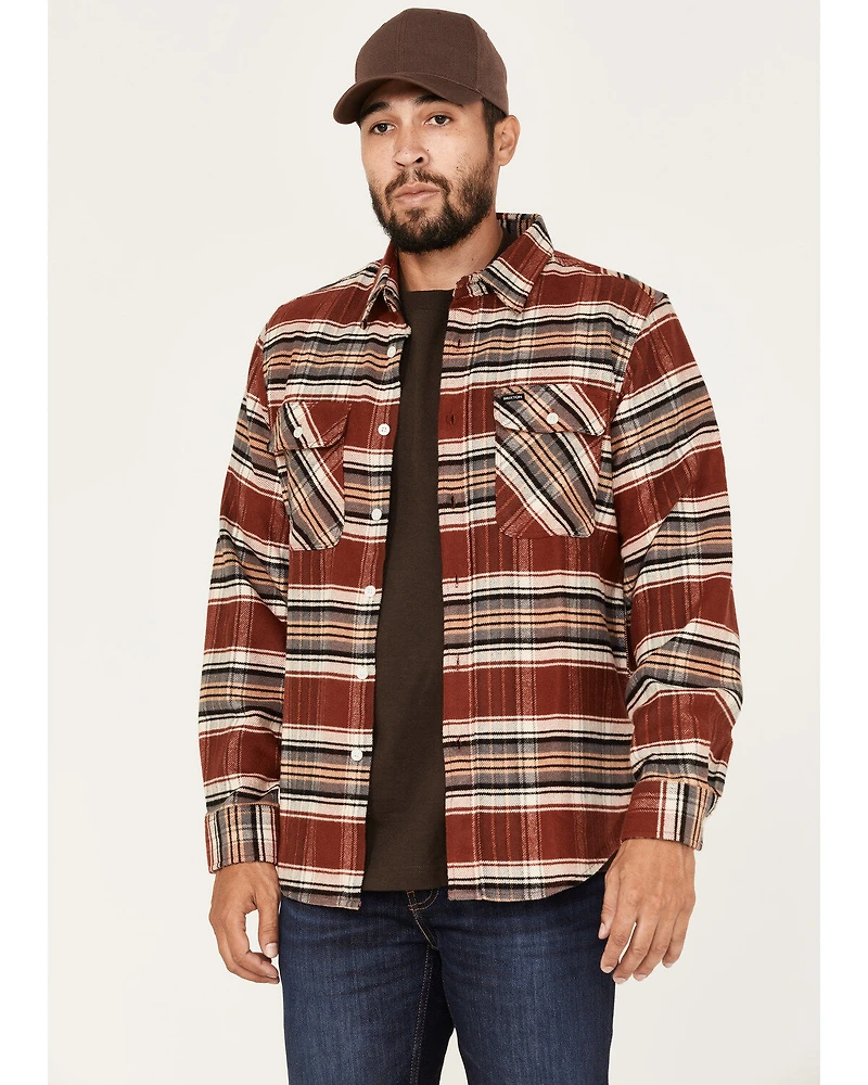 Brixton Men's Bowery Stretch Plaid Print Long Sleeve Utility Flannel Shirt