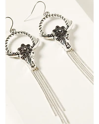 Shyanne Women's Steer Head with Liquid Silver-Toned Fringe Earrings
