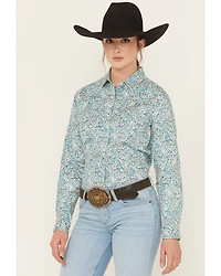 Rough Stock by Panhandle Women's Paisley Print Long Sleeve Pearl Snap Stretch Western Shirt