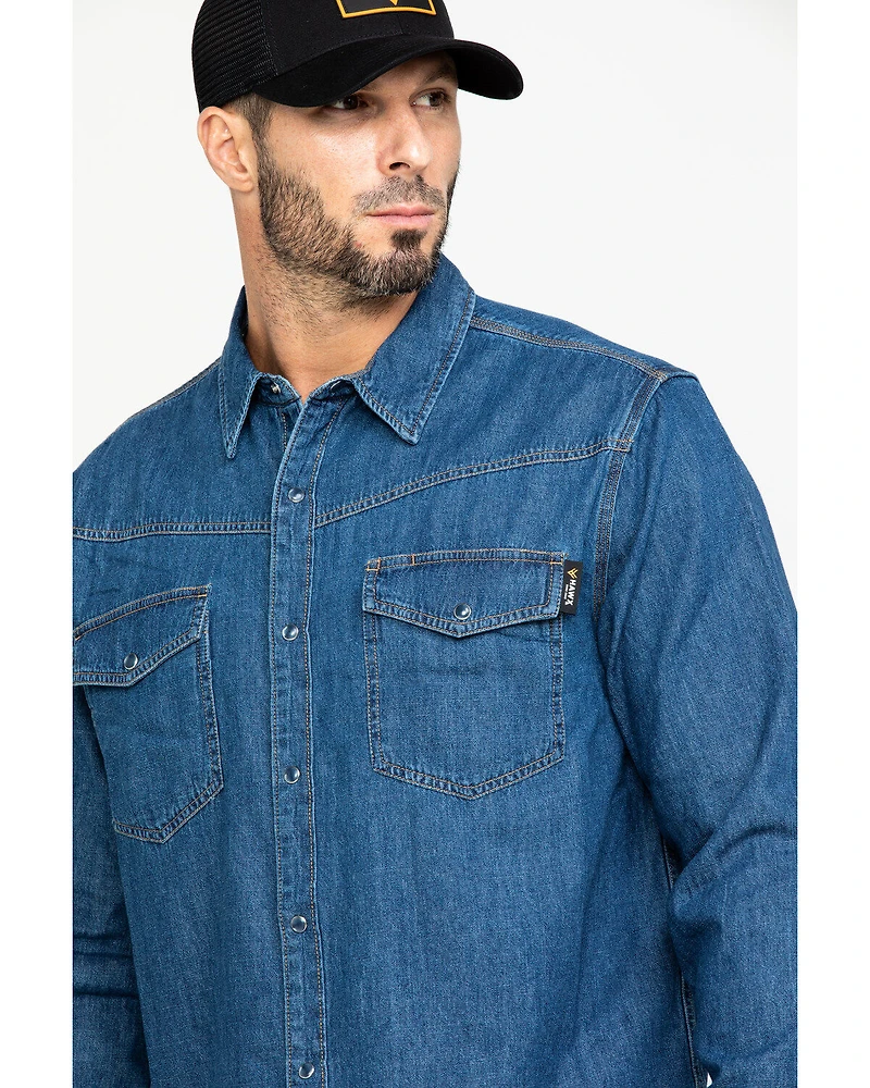 Hawx Men's Stonewashed Denim Snap Long Sleeve Work Shirt