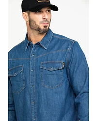 Hawx Men's Stonewashed Denim Snap Long Sleeve Work Shirt
