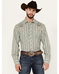 Roper Men's Plaid Print Embroidered Long Sleeve Pearl Snap Western Shirt