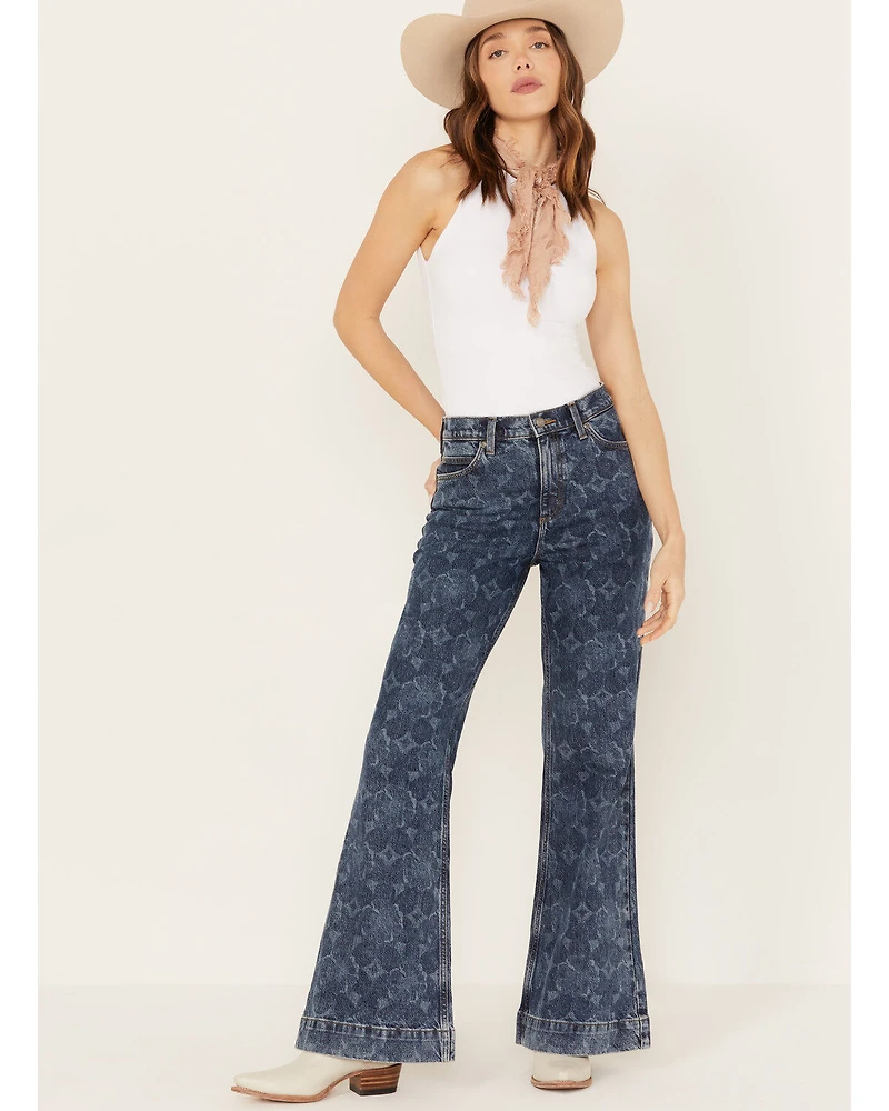 Lee Women's Medium Wash Mid Rise Floral Flare Jeans