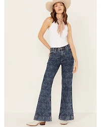 Lee Women's Medium Wash Mid Rise Floral Flare Jeans