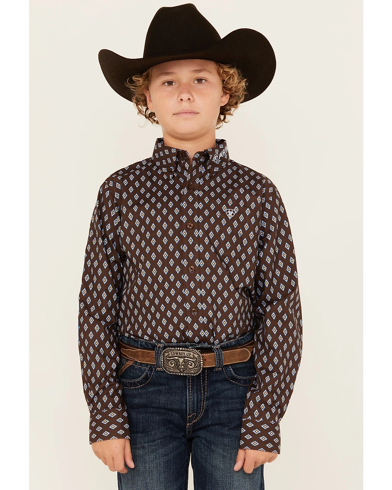 Ariat Boys' Logo Team Geo Print Long Sleeve Button-Down Western Shirt