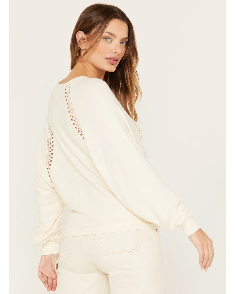 Shyanne Women's Dolman Sleeve with Crochet Lace Shirt