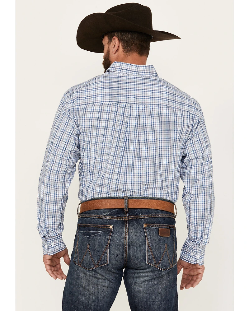 George Strait by Wrangler Men's Plaid Print Long Sleeve Button-Down Western Shirt