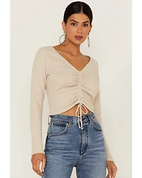 Lush Women's Sand Long Sleeve Cinch Front Knit Top