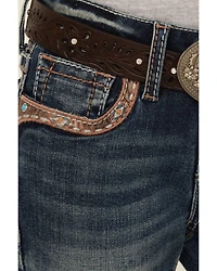 Grace LA Girls' Cowhide Horseshoe Bootcut Stretch Denim Jeans