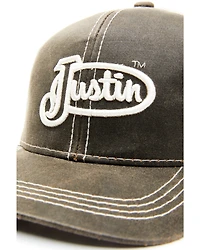 Justin Men's Brown Oilskin Embroidered Logo Mesh-Back Ball Cap