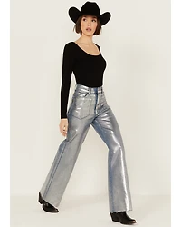 Vibrant Denim Women's Medium Wash Metallic Wide Leg Jeans