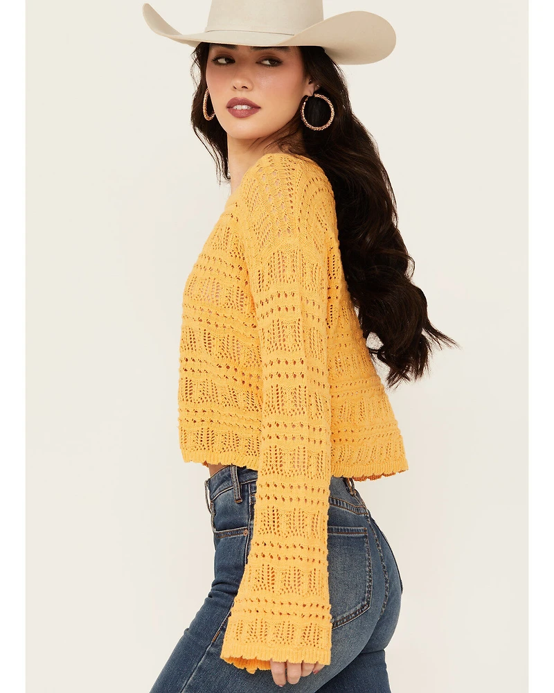 Beyond The Radar Women's Long Sleeve Cropped Knit Sweater