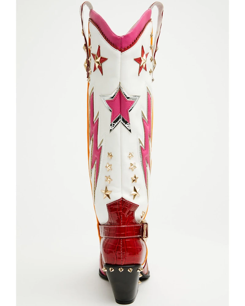 Azalea Wang Women's Cheona Star Studded Inlay Tall Fashion Boots - Snip Toe