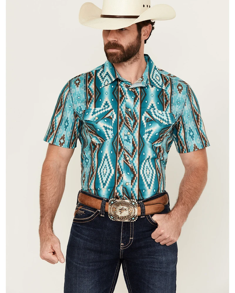 Rock & Roll Denim Men's Southwestern Print Short Sleeve Snap Stretch Western Shirt