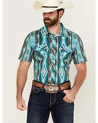 Rock & Roll Denim Men's Southwestern Print Short Sleeve Snap Stretch Western Shirt