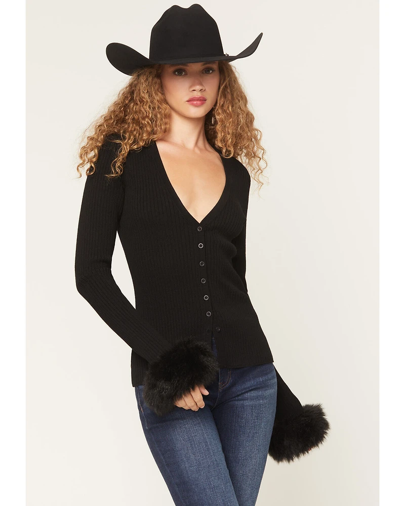 Show Me Your Mumu Women's Fluff Trim Long Sleeve Top