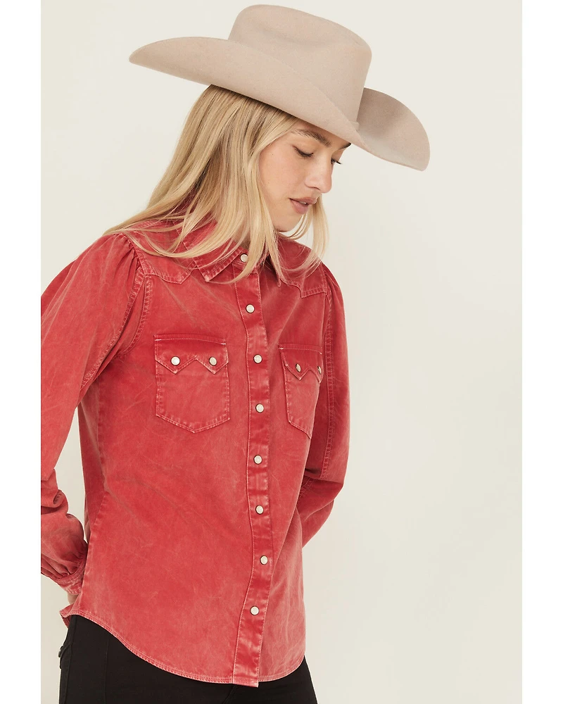 Cruel Girl Women's Solid Long Sleeve Snap Western Shirt