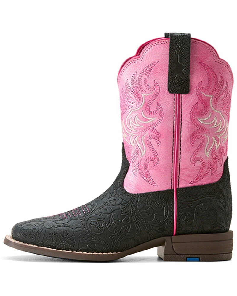 Ariat Girls' Outrider Floral Embossed Western Boots - Broad Square Toe